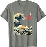 AxisNagawa Guinea Pig Kanagawa Wave Funny Surf Animal T-Shirt - Olive Heather
