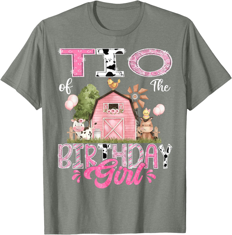 Famer Pink Cow Birthday Matching Tees Tio Of The Birthday Girl 1St Birthday Pink Cow Farm T-Shirt - Olive Heather