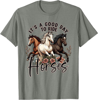 It's A Good Day to Ride Horses Floral Girls Womans T-Shirt - Olive Heather