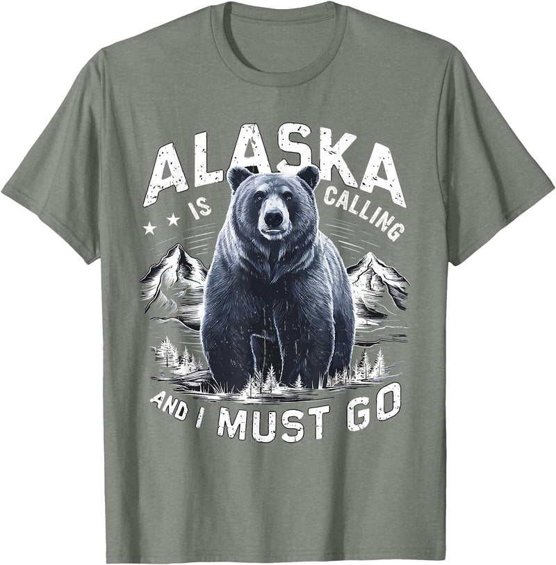 Alaska is Calling and I Must Go, Alaskan Bear and Nature T-Shirt - Olive Heather