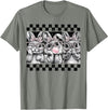 Leopard Bow Bunny Blowing Bubble Checkered Easter Day Girls T-Shirt in Olive Heather