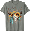 Wild Soul Boho Cow Skull Sunflowers Mothers Day Wild Soul Boho Cow Skull Sunflower Vintage Western T-Shirt - Olive Heather