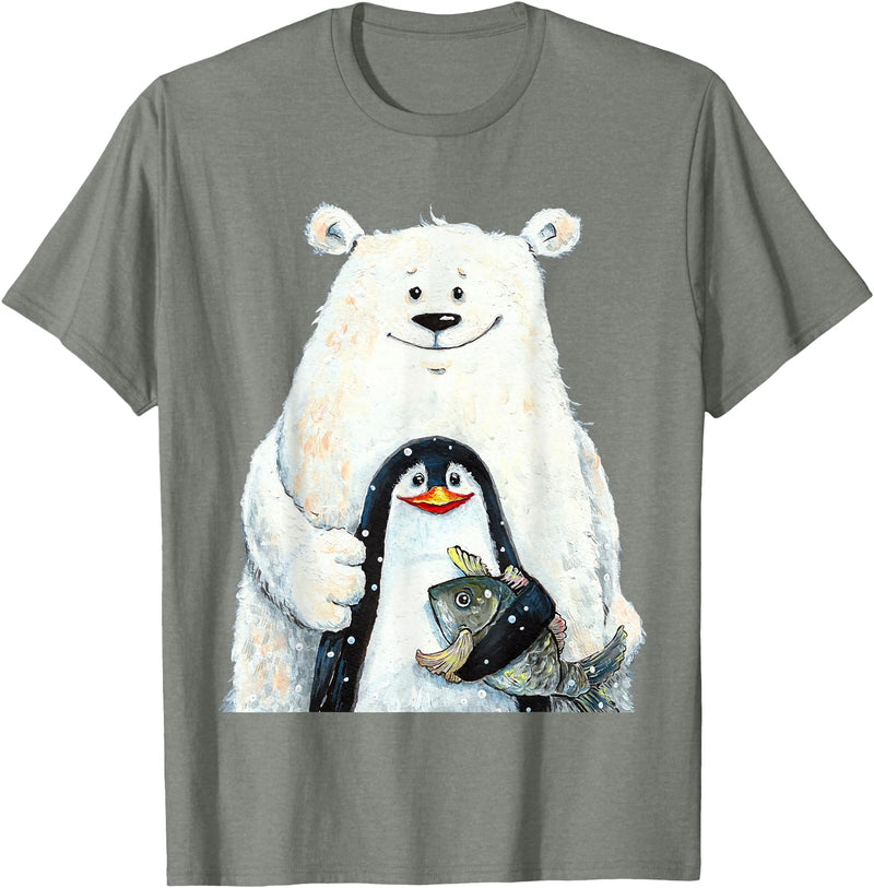 click here for better animal tees cute Polar bear and penguin bird fish lovers animal friends T-Shirt - Olive Heather