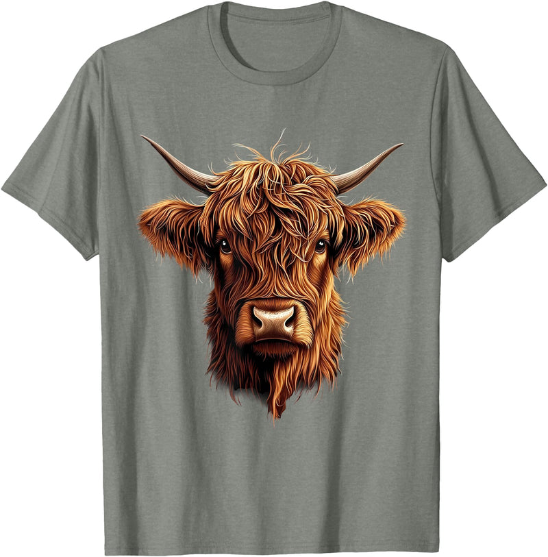 Cute Scottish Highlander Cattle Designs Scottish Highland Cow Messy Bun Scottish Highlander Cow T-Shirt - Olive Heather