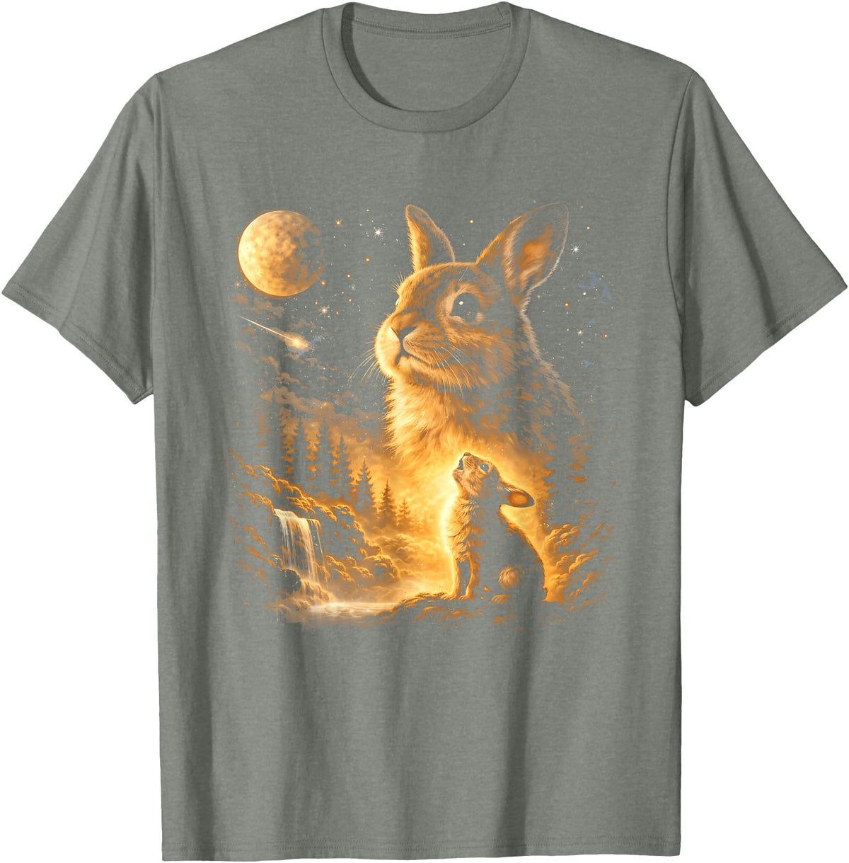 Bunny Howling to the Moon Vintage 90s Animal Easter Day T-Shirt in Olive Heather