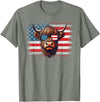 Funny Cute Highland Cow 4th Of July Farmer Gifts Highland Cow American Flag Farm Cow Lover Patriotic Vintage Style T-Shirt -
