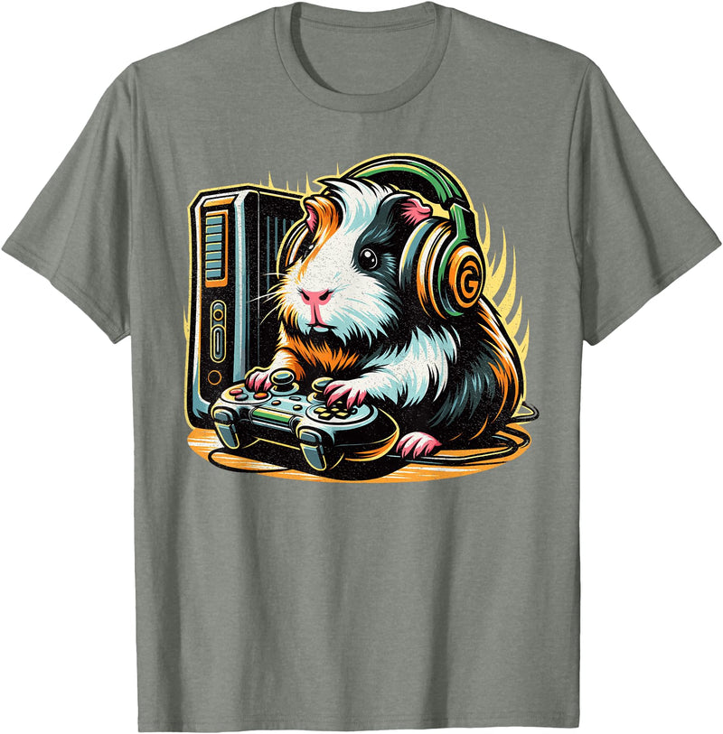 Guinea Pig fluffy cavy Gamers Tees Guinea Pig Shirt Funny Guinea Pig & Video Games Lover Gamer T-Shirt - Olive Heather
