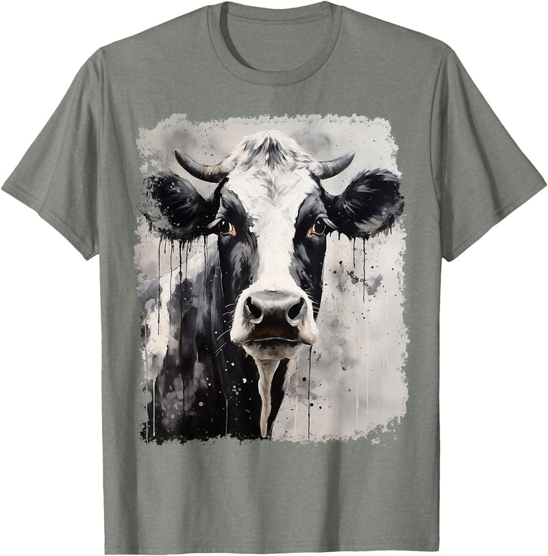 Noah&Friends A Black White Cow T-Shirt - Olive Heather