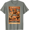 USA Birthday 250th American Spirit Tees All Ages Celebrate 250 Years with Fun Bear BBQ Graphic T-Shirt - Olive Heather