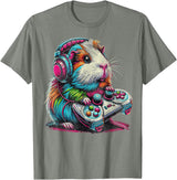 Funny Graphic Guinea Pig Gamers Guinea Pig Video Games Lover Guinea Pig T-Shirt - Olive Heather