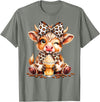 Cute Highland Cow Coffee Addict Leopard Bow Highland Cow Coffee Addict Funny Drink Coffee T-Shirt - Olive Heather