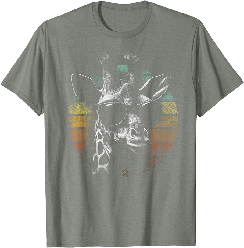 Vintage Giraffe Apparel. Giraffe Vintage Sunglasses Funny Retro African Animal T-Shirt - Olive Heather