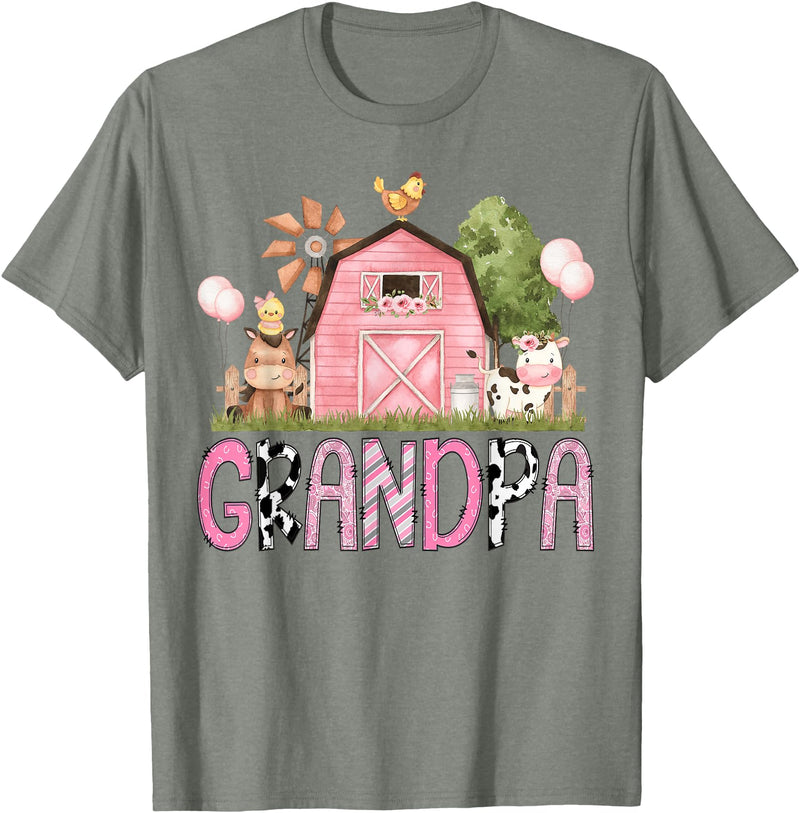 Pink Farm Cow Gender Reveal Grandpa Pink Farm Animal Birthday Kids Matching Family T-Shirt - Olive Heather