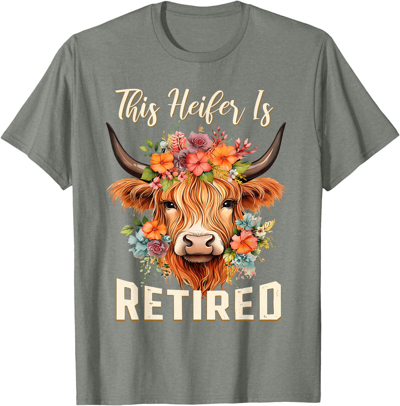 Officially Retired Tee Retirement Gifts for Women This Heifer is Retired Floral Highland Cow Funny Retirement T-Shirt -
