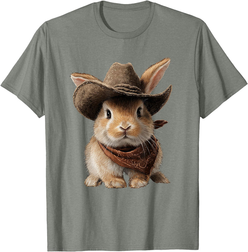 Cute Bunny Rabbit Cowboy Hat Easter Day T-Shirt in Olive Heather