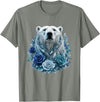 Arctic Polar Bear Crystal Rose Winter Spirit Majestic Polar Bear with Blue Ice Crystal Roses T-Shirt - Olive Heather