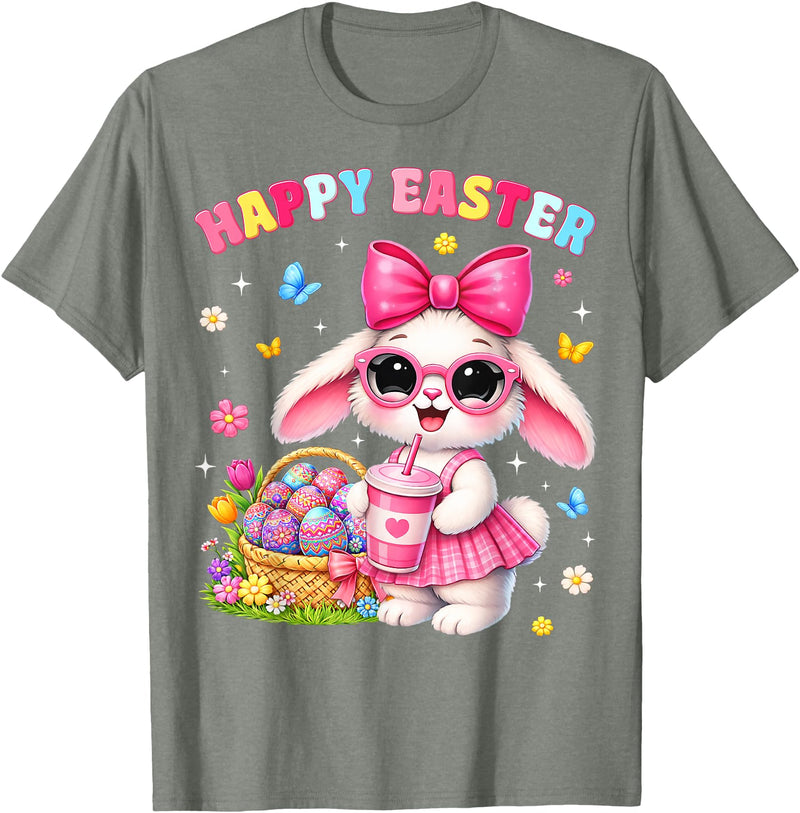 Happy Easter Coquette Easter Egg Rabbit Bunny Women Girl Kid T-Shirt in Olive Heather