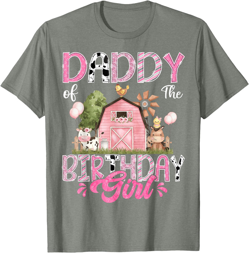 Famer Pink Cow Birthday Matching Tees Daddy Of The Birthday Girl 1St Birthday Pink Farm T-Shirt - Olive Heather