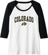 Elite Authentics Womens Colorado Buffaloes Womens Arch Over White Raglan Baseball Tee - Black/White