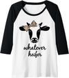 Daphne Ranching Tees Womens Whatever Heifer Funny Cow With Leopard Print Bow Cowgirl Raglan Baseball Tee - Black/White