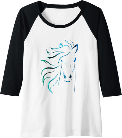 Wonderful Horse Silhouette Womens Horse Raglan Baseball Tee