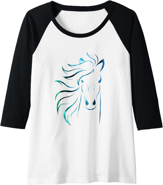 Wonderful Horse Silhouette Womens Horse Raglan Baseball Tee - As Pictured