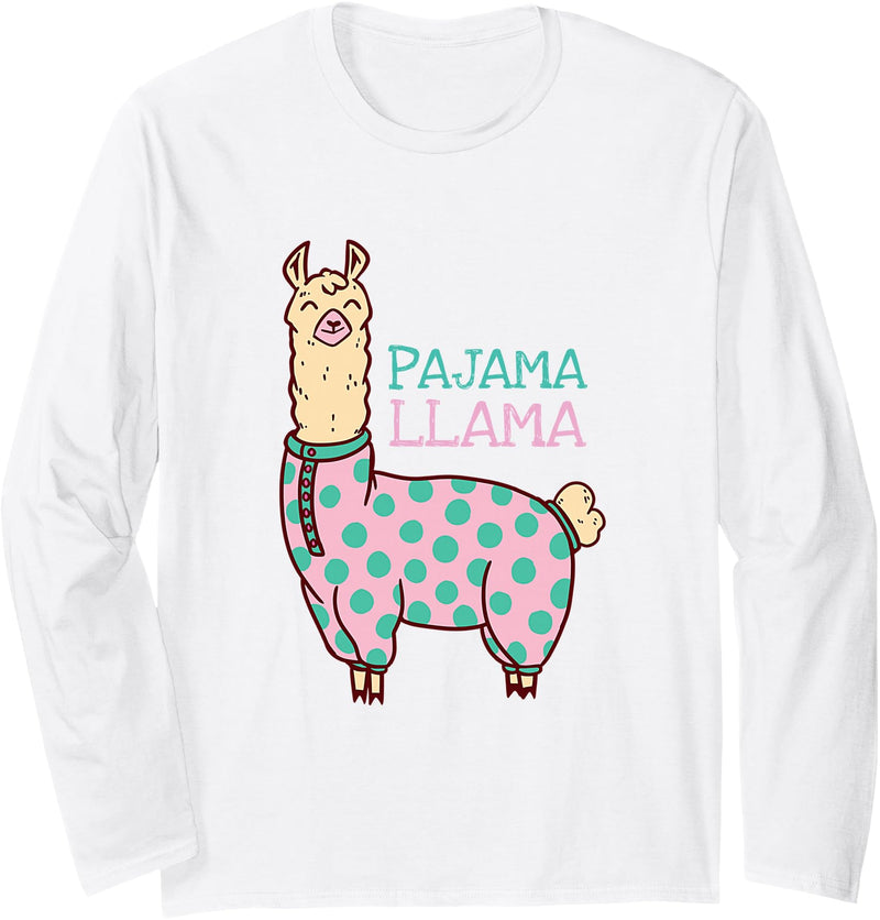Cool Llama lovers Pyjama day Pajama Llama Cute Llama Pajama Alpaca Kids Women Girl Long Sleeve T-Shirt - White