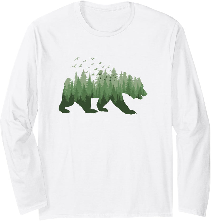 Outdoor Nature Forest Animal Gifts Nature Forest Wildlife Trees Wild Animal Bear Long Sleeve T-Shirt - White