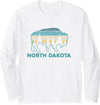 North Dakota Vintage Souvenirs & Gifts North Dakota Bison Vintage American Buffalo Souvenir Long Sleeve T-Shirt - White