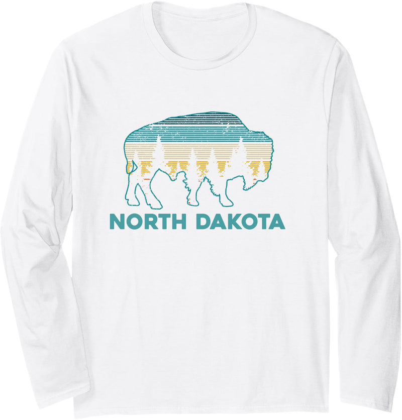 North Dakota Vintage Souvenirs & Gifts North Dakota Bison Vintage American Buffalo Souvenir Long Sleeve T-Shirt - White