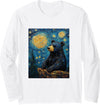 Bear Designs. Bear Van Gogh Style Starry Night Funny Graphic Long Sleeve T-Shirt - White