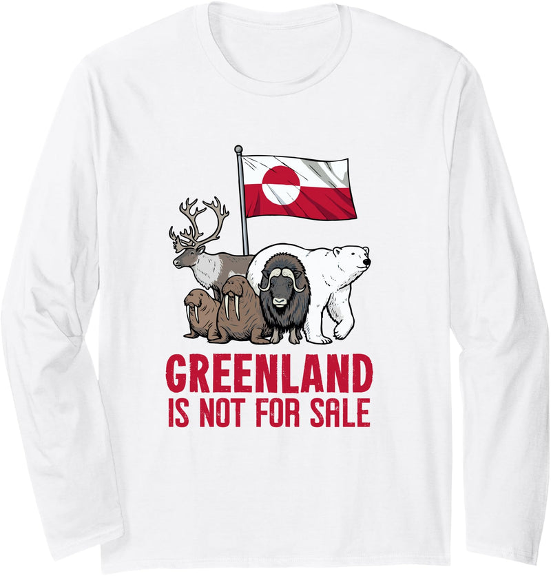 Greenland Tee for Men And Women Greenland Not for Sale Greenland Flag Animals Greenlanders Long Sleeve T-Shirt - White