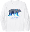 Glacier Grizzly Bear Tsunrisebey Retro Glacier Grizzly Bear Glacier National Park Long Sleeve T-Shirt - White