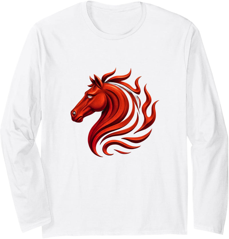 Fire Horse Zodiac Chinese New Year Party Supplies Fire Horse Chinese Zodiac Symbol 2026 Lunar New Year Long Sleeve T-Shirt - White