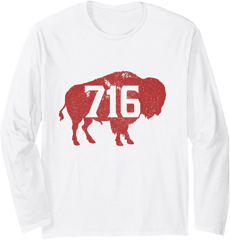 Buffalo New York - Area Code 716 Buffalo NY Area Code 716 Pride Bison Buffalo New York Long Sleeve T-Shirt - White