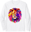 AXZ Tee Lion Series Cool Lion Head Design with Bright Colorful Long Sleeve T-Shirt - White