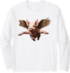 When Pigs Can Fly Funny Barnyard Piglet Wings Cute When Pigs Can Fly Funny Sarcastic Tee Piggie Farm Animal Wit Long Sleeve T-Shirt - White