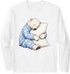 Funny Sleepy Polar Bear Pajama Polar Bear Sleeping in Cute Pajamas Sleep Long Sleeve T-Shirt - White