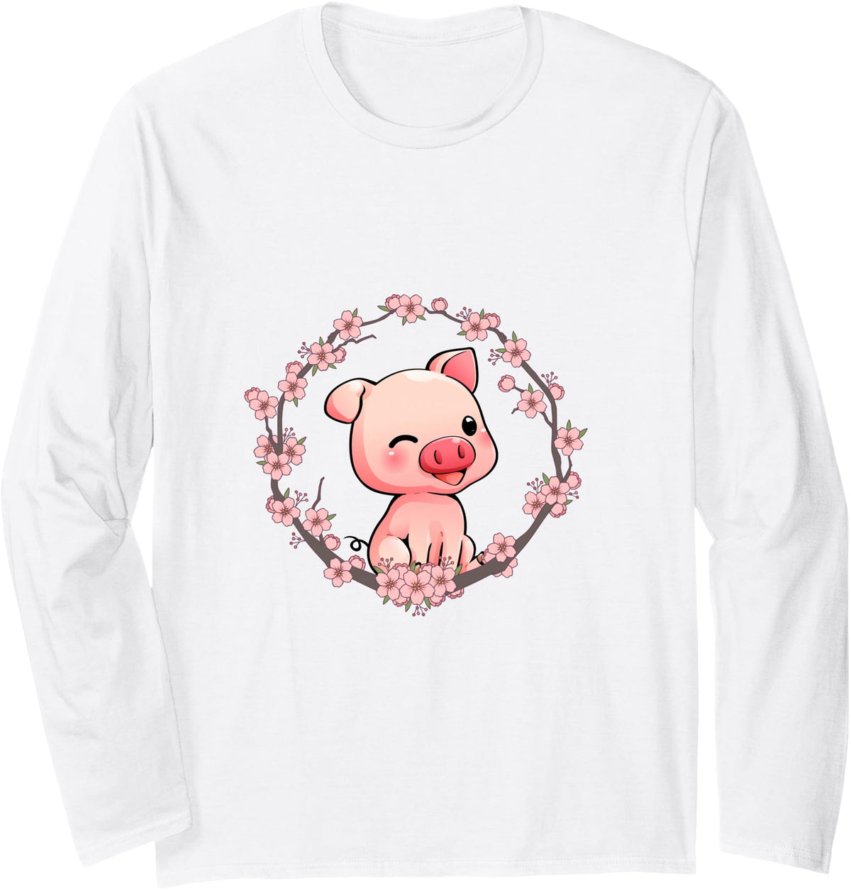 Pig Farm Animal Gift Flowers Pig Long Sleeve T-Shirt - White