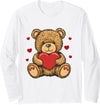 AirBear Adorable Teddy Bear with Heart- Love plushie Long Sleeve T-Shirt - White