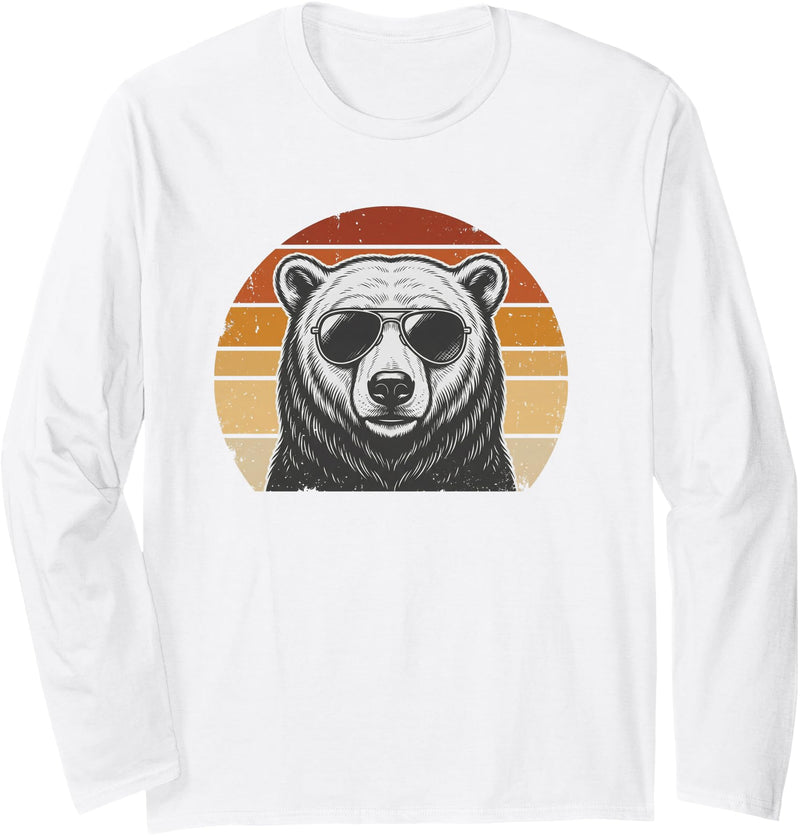 Polar Bear Retro Sunset Vintage Prints Co Polar Bear Retro Sunset Animal Lover Vintage Cool Owner Long Sleeve T-Shirt - White