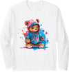 Teddy Bear Colorful Men WomenDesigns Hip Hop Colorful Teddy Bear Men Women Kids Long Sleeve T-Shirt - White