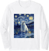 Bear Designs. Cute Polar Bear Van Gogh Style Starry Night Graphic Long Sleeve T-Shirt - White