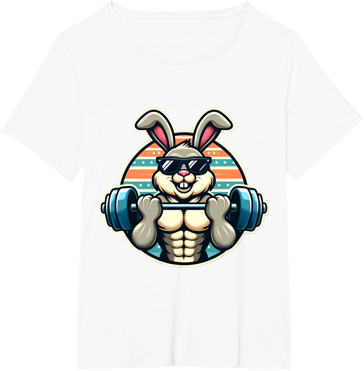 Happy Easter Bunny Rabbit Lifting Weights Training Muscular T-Shirt - White