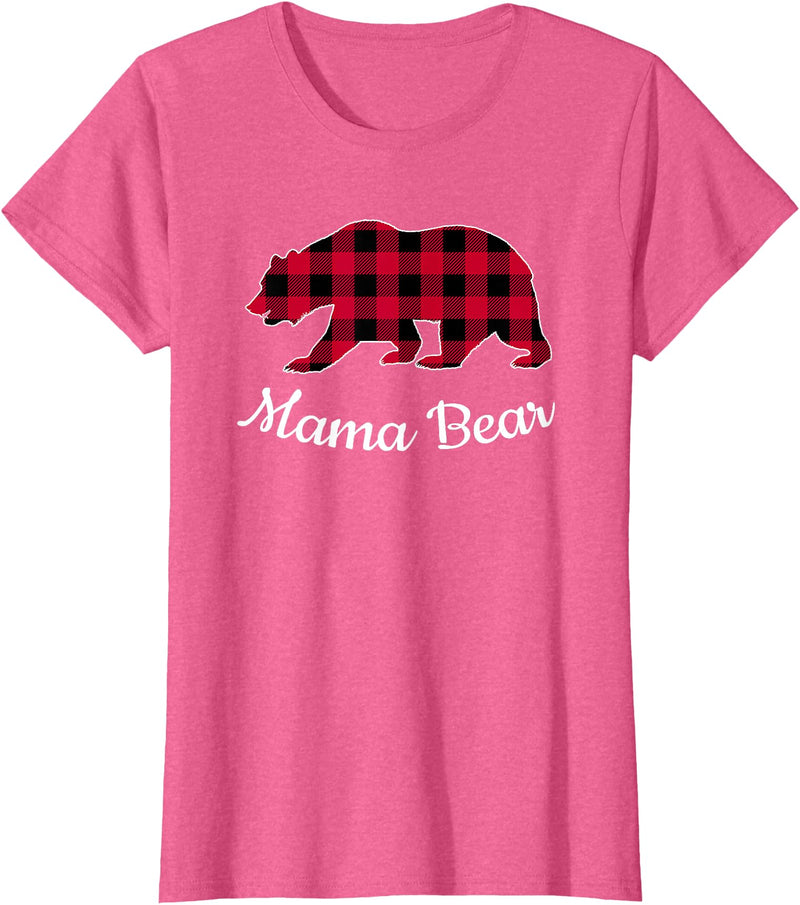 Papa & Mama Bear Outfit Mama Bear Pajama Red Buffalo Plaid T-Shirt - Pink Heather