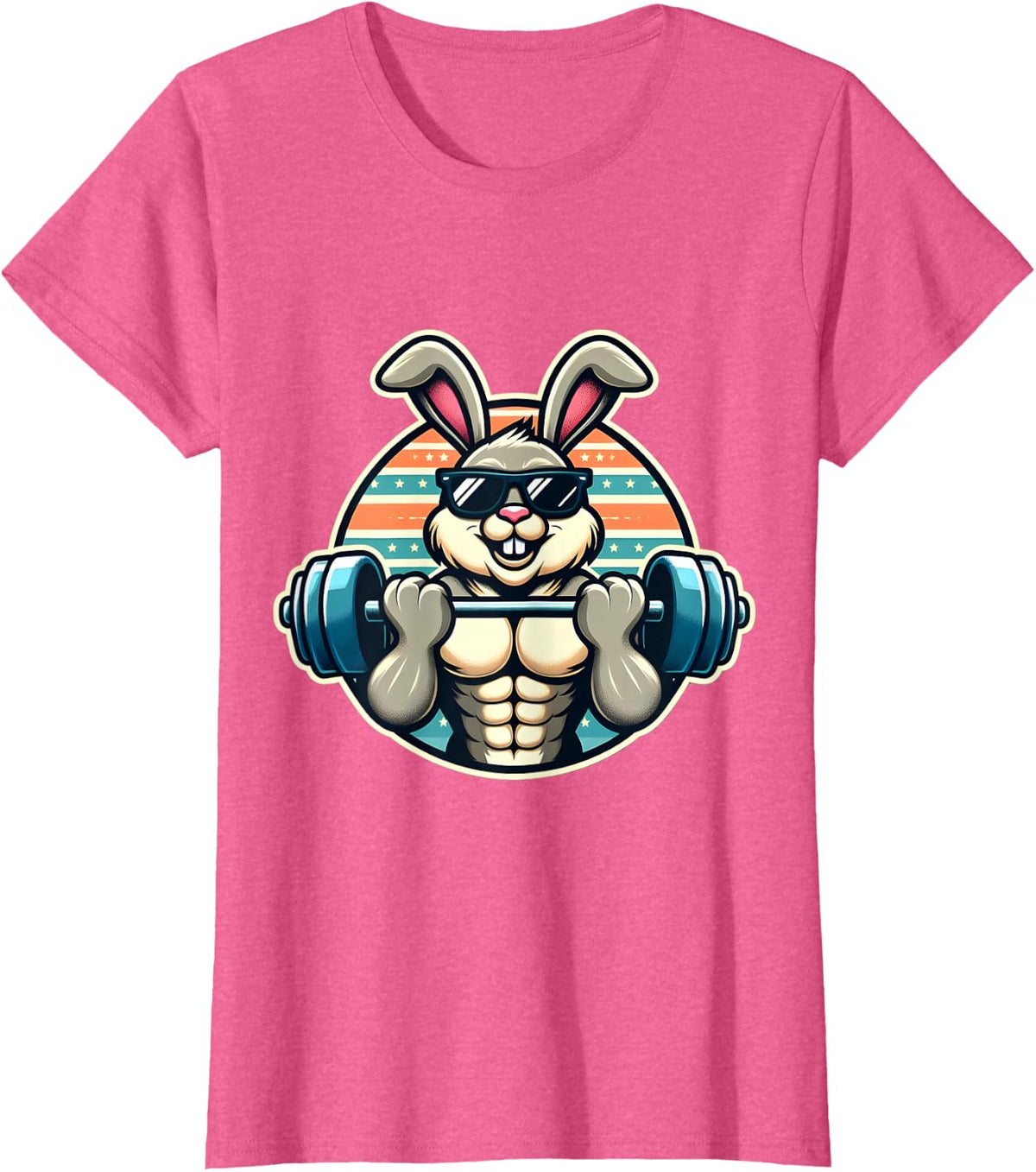 Happy Easter Bunny Rabbit Lifting Weights Training Muscular T-Shirt - Pink Heather
