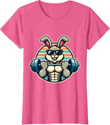 Happy Easter Bunny Rabbit Lifting Weights Training Muscular T-Shirt - Pink Heather