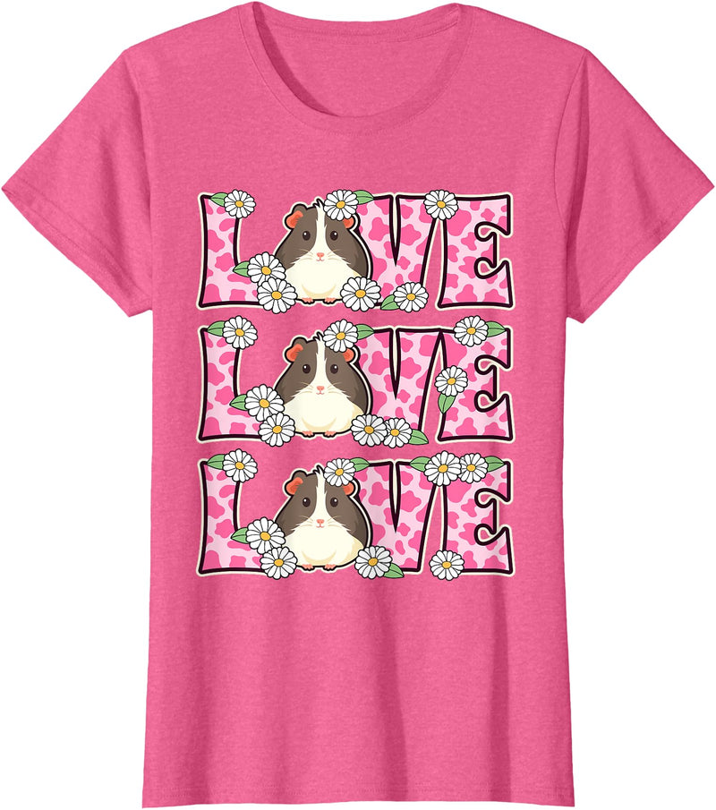 Cute Cow Print Love Clothes For Women & Teen Girls Love Guinea Pig Lover Outfit Women Girl Kids Cute Guinea Pig T-Shirt - Pink Heather