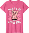 Magical and Funny Pig Farmer Gifts Just a Girl who loves Pigs T-Shirt - Pink Heather