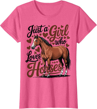 Funny Horse lover Horse Riding Just a Girl Who Loves Horses T-Shirt - Pink Heather